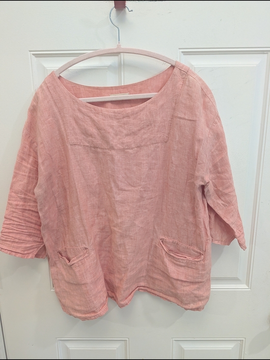 Samansa Mos2 Tops - Casual Linen Tunic Top in Blush Pink